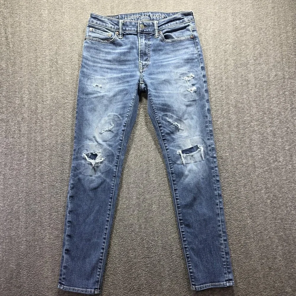 American Eagle Jeans Mens 29x32 Blue Airflex Temp Tech Athletic Skinny Ripped